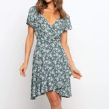 Fashion Sexy Deep V Women's Dress, Printed Short-sleeved All-match Slim Fit Women's Casual Dresses For Women Casual Midi#g30