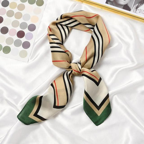 New 70x70cm Women Multifunction Polyester Silk Scarf Elegant Stripes Printed Casual Satin Small Square Wraps Scarves Shawl