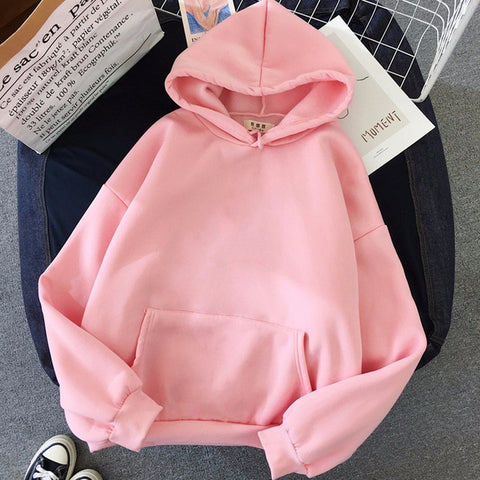 Solid Oversized Hoodies Women Clothing Polyester Blouses Bottoming Long Sleeve Tops Loose Pocket Sweatshirt Girl Casual Pullover