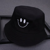 1PC Women Smile Bucket Hat Double Sided Bucket Hat Smiling Face Unisex Fashion Bob Cap Hip Hop Gorro Men Summer Cap