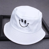 1PC Women Smile Bucket Hat Double Sided Bucket Hat Smiling Face Unisex Fashion Bob Cap Hip Hop Gorro Men Summer Cap