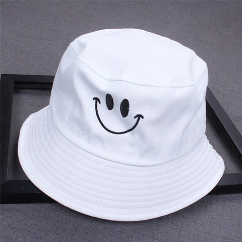 1PC Women Smile Bucket Hat Double Sided Bucket Hat Smiling Face Unisex Fashion Bob Cap Hip Hop Gorro Men Summer Cap