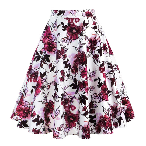 2021 New Arrival Summer A Line Vintage Floral Skirt 50s Pin up Style Rockabilly Swing Skirts Women Retro High Waist Midi Skirt