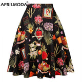 2021 New Arrival Summer A Line Vintage Floral Skirt 50s Pin up Style Rockabilly Swing Skirts Women Retro High Waist Midi Skirt
