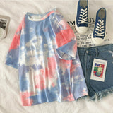 GoneGoing 2021 New Summer Fashion Women Short Sleeve Tie-dye T shirts O Neck Loose Korea Harajuku Ins Tees 070101