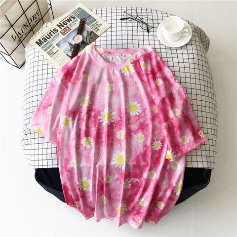 GoneGoing 2021 New Summer Fashion Women Short Sleeve Tie-dye T shirts O Neck Loose Korea Harajuku Ins Tees 070101