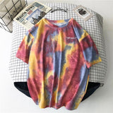 GoneGoing 2021 New Summer Fashion Women Short Sleeve Tie-dye T shirts O Neck Loose Korea Harajuku Ins Tees 070101