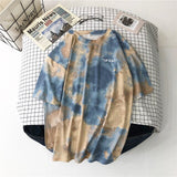 GoneGoing 2021 New Summer Fashion Women Short Sleeve Tie-dye T shirts O Neck Loose Korea Harajuku Ins Tees 070101