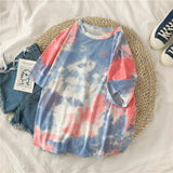 GoneGoing 2021 New Summer Fashion Women Short Sleeve Tie-dye T shirts O Neck Loose Korea Harajuku Ins Tees 070101