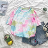 GoneGoing 2021 New Summer Fashion Women Short Sleeve Tie-dye T shirts O Neck Loose Korea Harajuku Ins Tees 070101