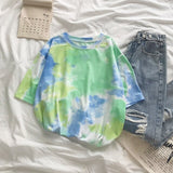 GoneGoing 2021 New Summer Fashion Women Short Sleeve Tie-dye T shirts O Neck Loose Korea Harajuku Ins Tees 070101