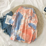 GoneGoing 2021 New Summer Fashion Women Short Sleeve Tie-dye T shirts O Neck Loose Korea Harajuku Ins Tees 070101