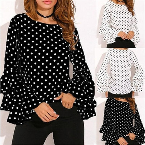 Women Polka Dot Blusas Shirts  Spring Fashion O Neck Long Sleeve Blouse Femininas Casual Tops new   Shirt