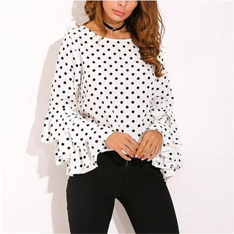 Women Polka Dot Blusas Shirts  Spring Fashion O Neck Long Sleeve Blouse Femininas Casual Tops new   Shirt