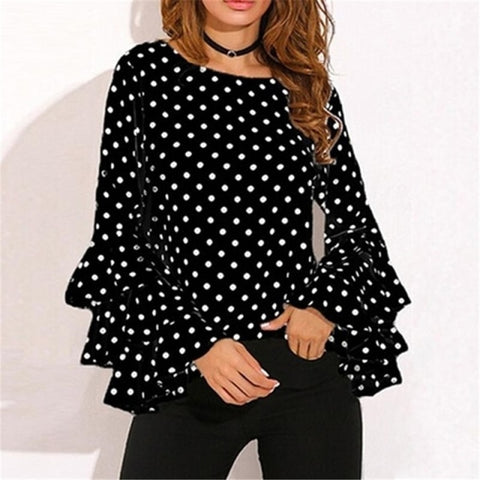 Women Polka Dot Blusas Shirts  Spring Fashion O Neck Long Sleeve Blouse Femininas Casual Tops new   Shirt