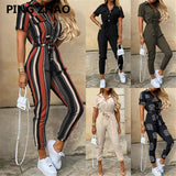 PING ZHAO Elegant Woman Jumpsuits Casual Button Down Cuffed Short Sleeve Playsuit Jumpsuit Women's 2021