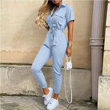 PING ZHAO Elegant Woman Jumpsuits Casual Button Down Cuffed Short Sleeve Playsuit Jumpsuit Women's 2021