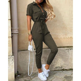 PING ZHAO Elegant Woman Jumpsuits Casual Button Down Cuffed Short Sleeve Playsuit Jumpsuit Women's 2021