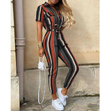 PING ZHAO Elegant Woman Jumpsuits Casual Button Down Cuffed Short Sleeve Playsuit Jumpsuit Women's 2021