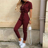 PING ZHAO Elegant Woman Jumpsuits Casual Button Down Cuffed Short Sleeve Playsuit Jumpsuit Women's 2021