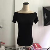 New 2021 Summer Fashion Sexy Off The Shoulder Tops For Women Casual Short Sleeve Cotton T-shirts Black White Red Gray Blue Black