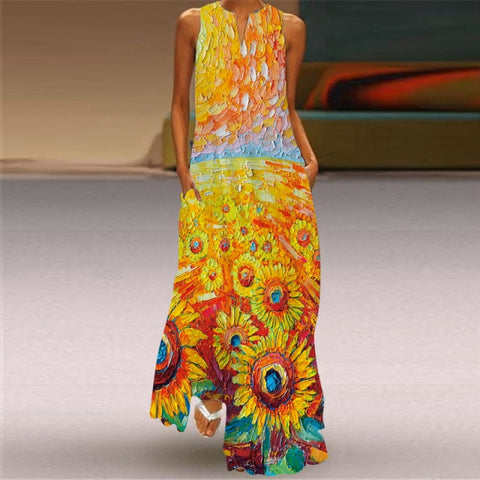 WAYOFLOVE Rose Print White Dress 2021 Elegant Casual Summer Beach Sleeveless Maxi Dresses Woman Plus Size Girls Long Dress Women