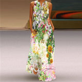 WAYOFLOVE Rose Print White Dress 2021 Elegant Casual Summer Beach Sleeveless Maxi Dresses Woman Plus Size Girls Long Dress Women