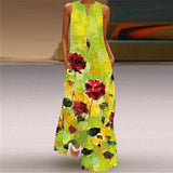 WAYOFLOVE Rose Print White Dress 2021 Elegant Casual Summer Beach Sleeveless Maxi Dresses Woman Plus Size Girls Long Dress Women