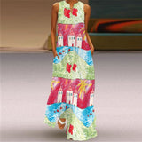 WAYOFLOVE Rose Print White Dress 2021 Elegant Casual Summer Beach Sleeveless Maxi Dresses Woman Plus Size Girls Long Dress Women