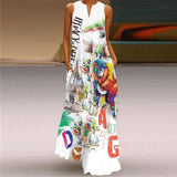 WAYOFLOVE Rose Print White Dress 2021 Elegant Casual Summer Beach Sleeveless Maxi Dresses Woman Plus Size Girls Long Dress Women