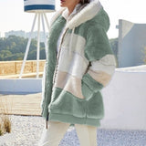 2021 Women Coat Cashmere Women Jacket Winter Ladies Coat Casual Stitching Plaid Ladies Clothes Hooded Zipper Dropshipping