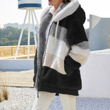 2021 Women Coat Cashmere Women Jacket Winter Ladies Coat Casual Stitching Plaid Ladies Clothes Hooded Zipper Dropshipping