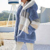 2021 Women Coat Cashmere Women Jacket Winter Ladies Coat Casual Stitching Plaid Ladies Clothes Hooded Zipper Dropshipping