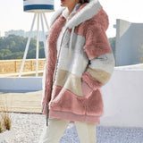 2021 Women Coat Cashmere Women Jacket Winter Ladies Coat Casual Stitching Plaid Ladies Clothes Hooded Zipper Dropshipping