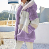 2021 Women Coat Cashmere Women Jacket Winter Ladies Coat Casual Stitching Plaid Ladies Clothes Hooded Zipper Dropshipping