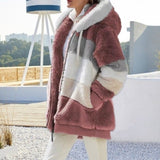 2021 Women Coat Cashmere Women Jacket Winter Ladies Coat Casual Stitching Plaid Ladies Clothes Hooded Zipper Dropshipping