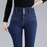 2021 Women Winter Fleece Jeans New Solid Warm Thicken Denim Pencil Pants Fashion Skinny Jean Pants Sexy Slim Trousers plus size