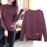 FMFSSOM Fall Long Sleeve Women Sweater Slit Femme Solid Pullover Female Knitwear Casual Knitted Top Sweater Winter Clothes Woman