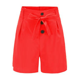 ONCE Women Shorts High Waist Buttons Sashes Elegant Zipper Lace-up Skinny Shorts Solid Plus Size Pockets Summer Casual Trouses