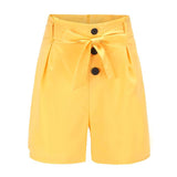 ONCE Women Shorts High Waist Buttons Sashes Elegant Zipper Lace-up Skinny Shorts Solid Plus Size Pockets Summer Casual Trouses