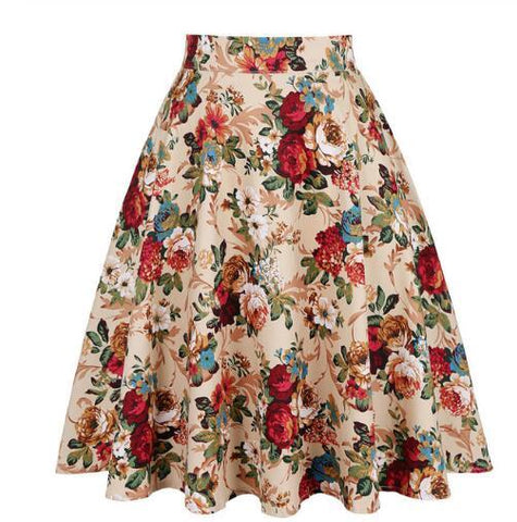 2021 New Arrival Summer A Line Vintage Floral Skirt 50s Pin up Style Rockabilly Swing Skirts Women Retro High Waist Midi Skirt
