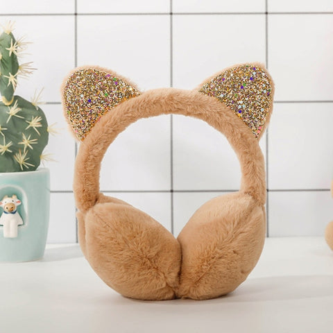 5 color Child Cute Cat Ears Winter Outdoor Warm Earmuffs Cute Cat Ear Plush Earmuffs Shiny Sequin Soft Earflaps Headband for Kid