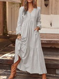 Autumn and winter classic women's buttoned cotton and linen retro casual long-sleeved dress with large swing dress multicolor