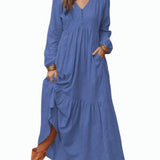 Autumn and winter classic women's buttoned cotton and linen retro casual long-sleeved dress with large swing dress multicolor