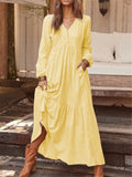 Autumn and winter classic women's buttoned cotton and linen retro casual long-sleeved dress with large swing dress multicolor