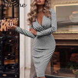Women's Dress Sexy Bodycon Dress Women Elegant Print Long Sleeve Dress Women Fashion V Neck Party Dresses 2021