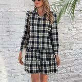 New 2021 Christmas Red Plaid Dress Women Long Sleeve Turn Down Collar Shirt Dresses For Women Mini Autumn Dress Party Vestidos