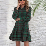 New 2021 Christmas Red Plaid Dress Women Long Sleeve Turn Down Collar Shirt Dresses For Women Mini Autumn Dress Party Vestidos