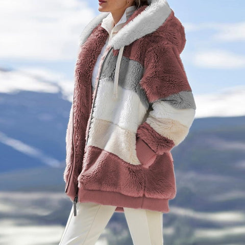 2021STKJWinter Coat Fashion woman Casual warm Stitching Plaid women jacket Ladies Clothes Hooded Zipper female Coat clothing