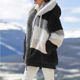 2021STKJWinter Coat Fashion woman Casual warm Stitching Plaid women jacket Ladies Clothes Hooded Zipper female Coat clothing